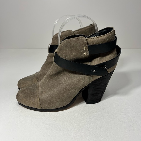 rag & bone Shoes - Rag & Bone Harrow Ankle Booties with Strap Suede Wax Coated Leather Size 7.5